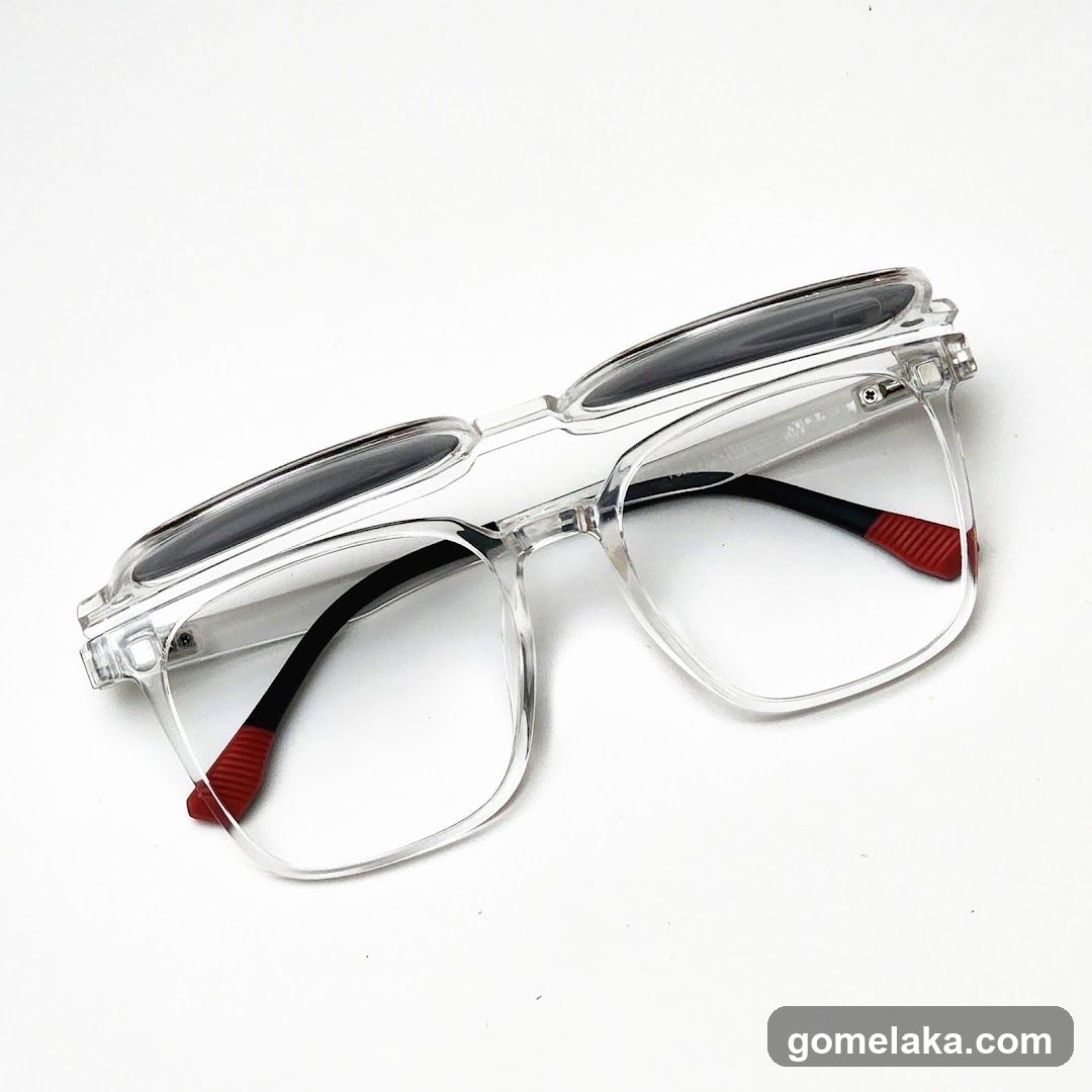 Clear Frame Glasses with Red Accents