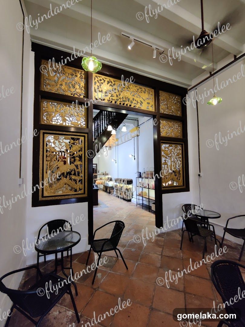 Interior of a shop with decorative windows