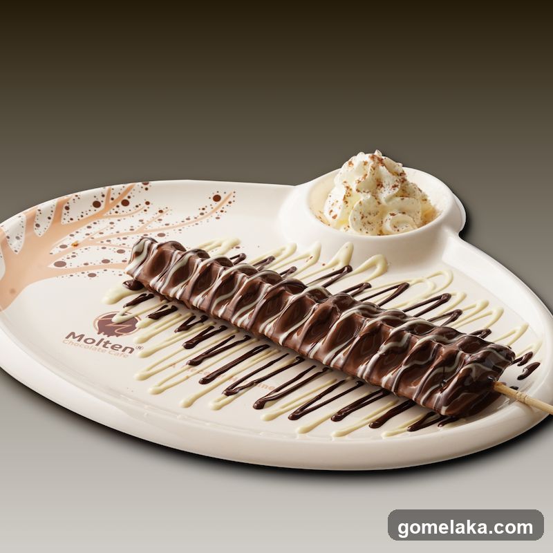 Chocolate dessert on branded plate