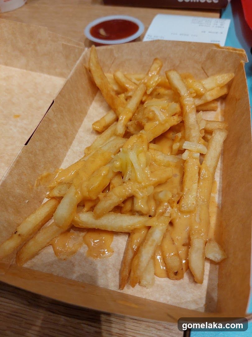 Cheese fries in paper box