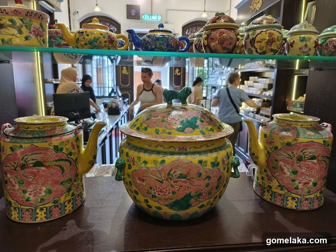 Interior display of decorative ceramic teapots