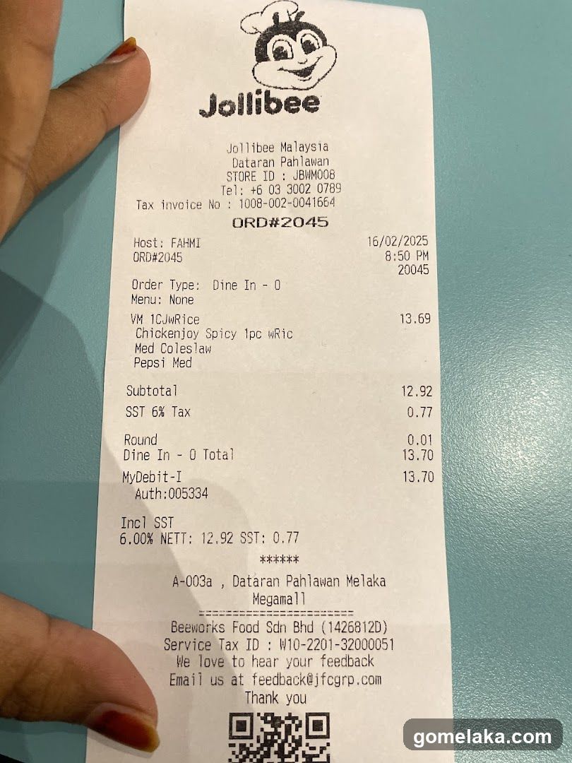 Jollibee Receipt