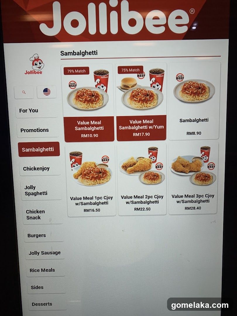 Jollibee Sambalghetti Menu