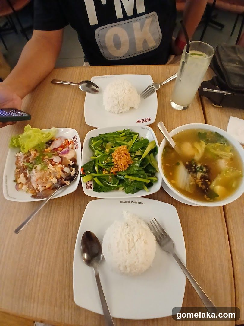 Dining table with food and drink