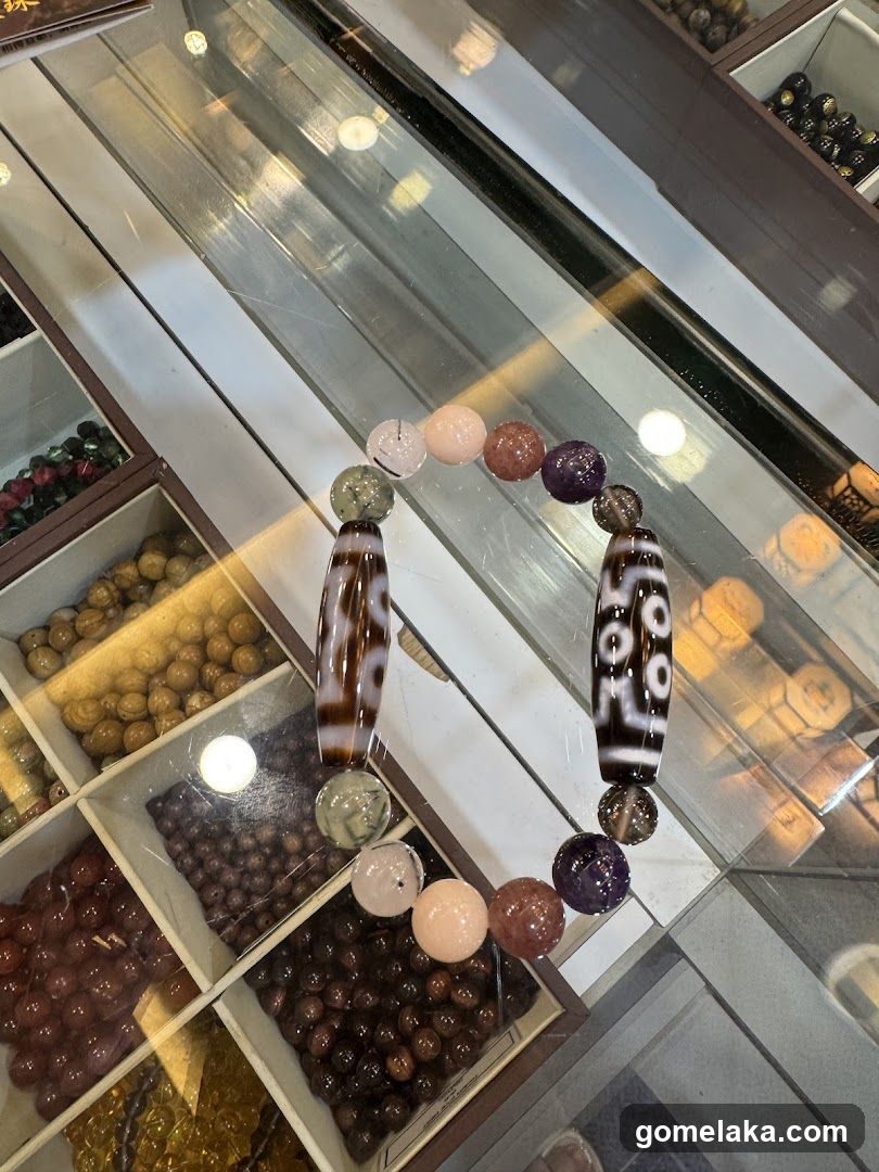 Bead Display in Glass Case
