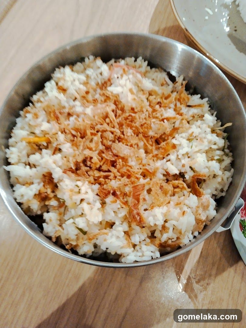 Rice dish in metal bowl