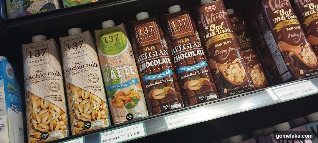Grocery Shelf with Plant-Based Milk Products