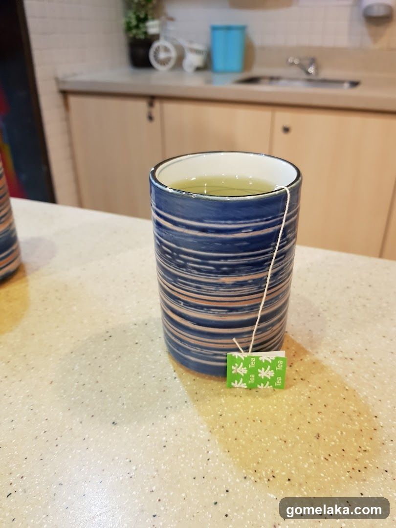 Tea in ceramic cup on countertop
