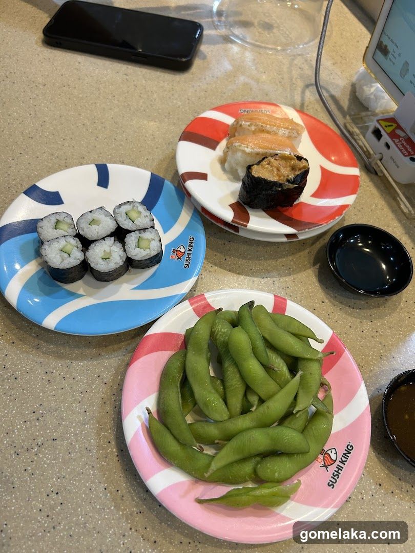 Sushi and Edamame on Counter