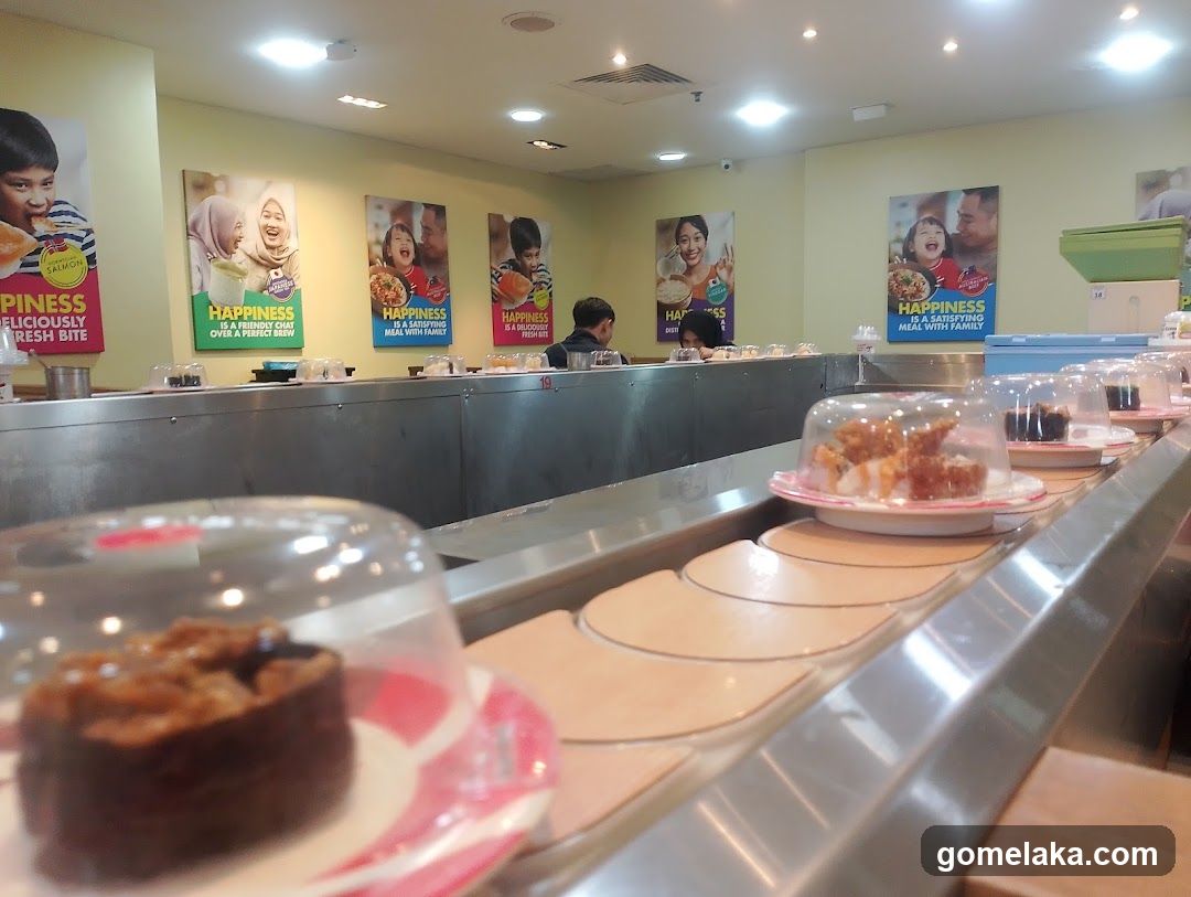 Sushi conveyor belt restaurant interior