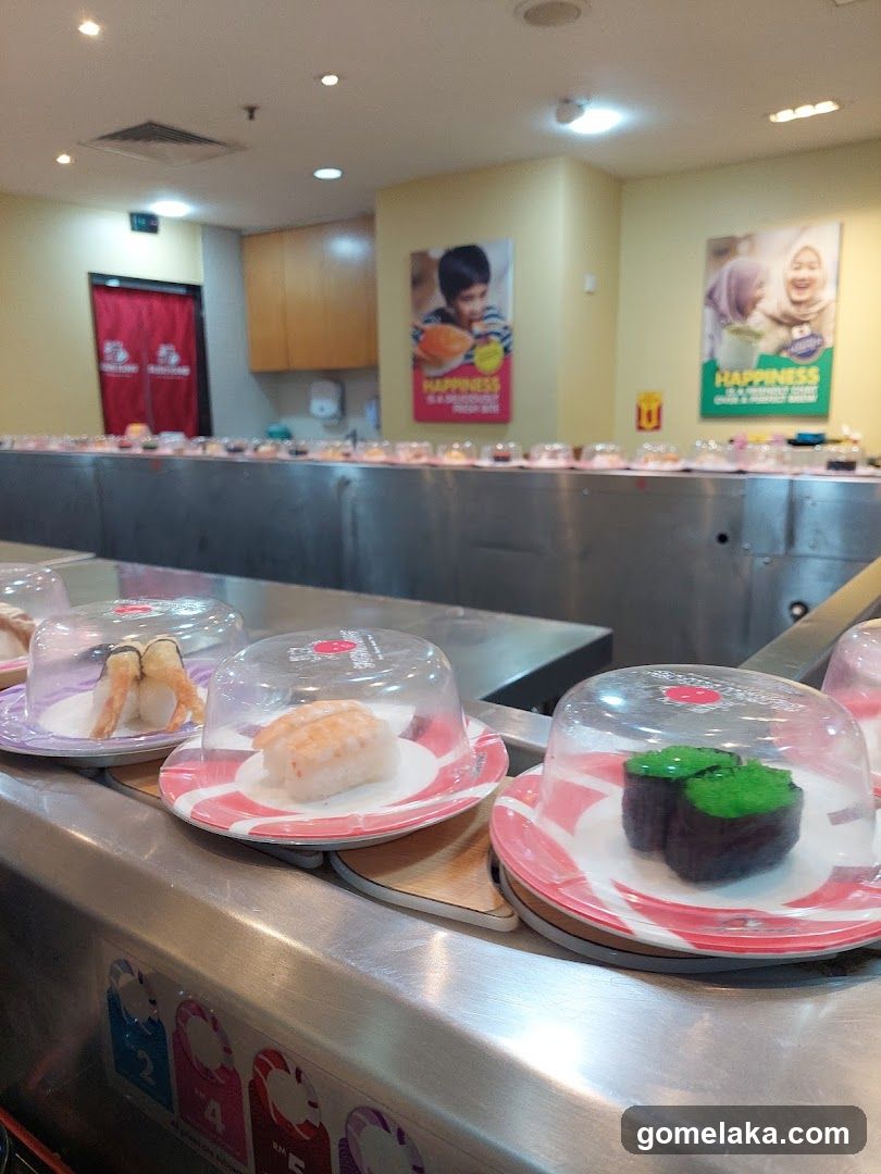 Sushi conveyor belt restaurant interior