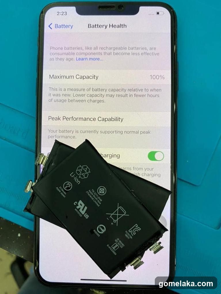 iPhone Battery Health Screen with Replacement Batteries