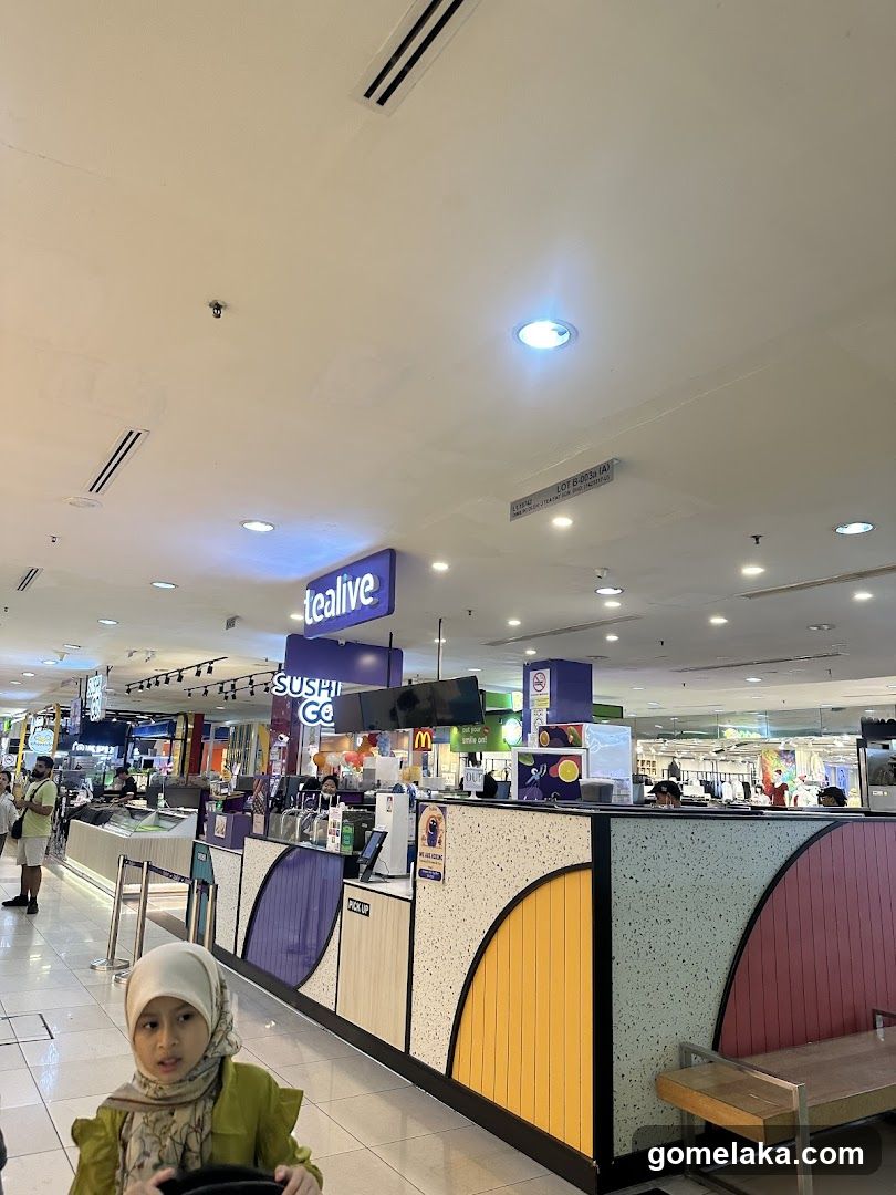 Interior of shopping mall food court
