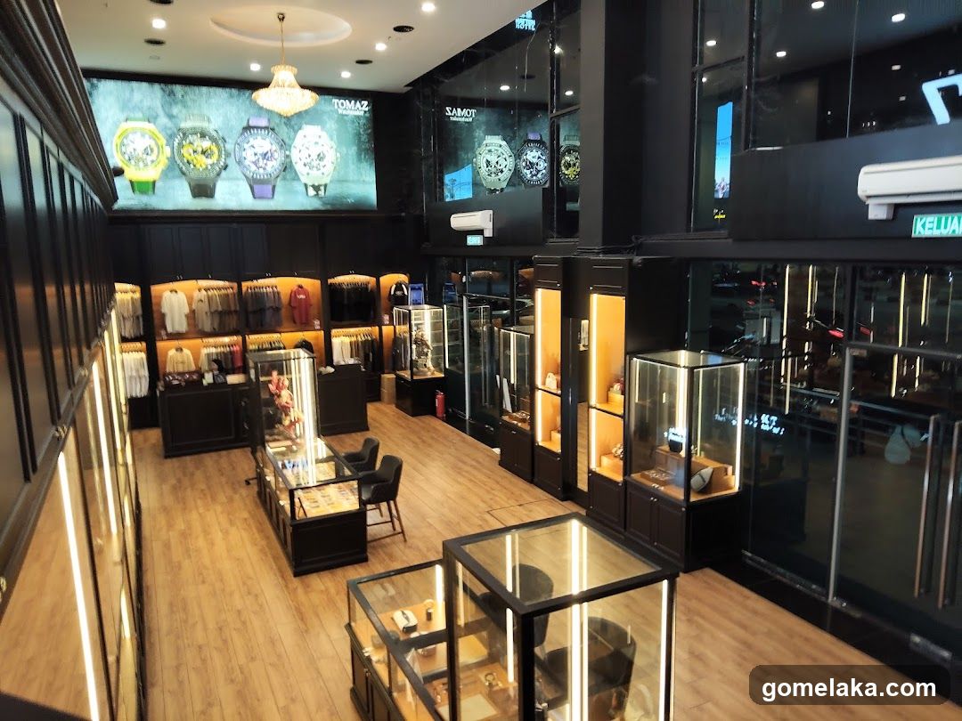 Interior of a luxury watch and apparel store