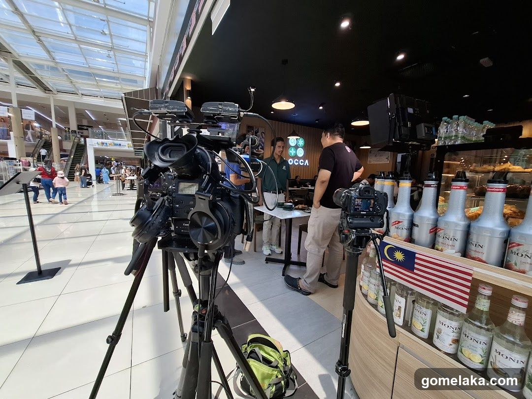 Interior of shopping mall with camera setup