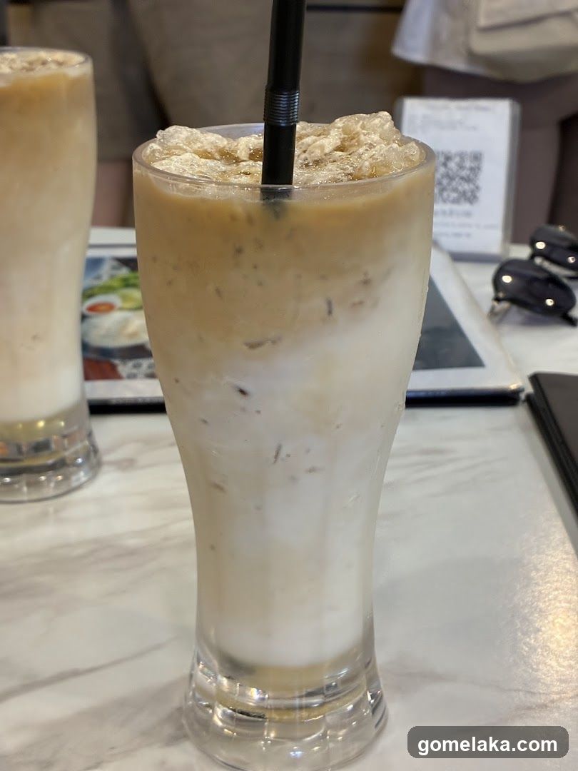 Iced beverage on marble table