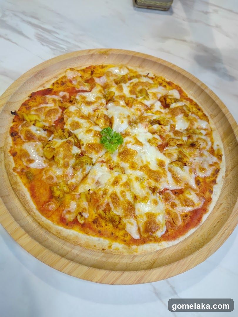 Pizza on wooden tray