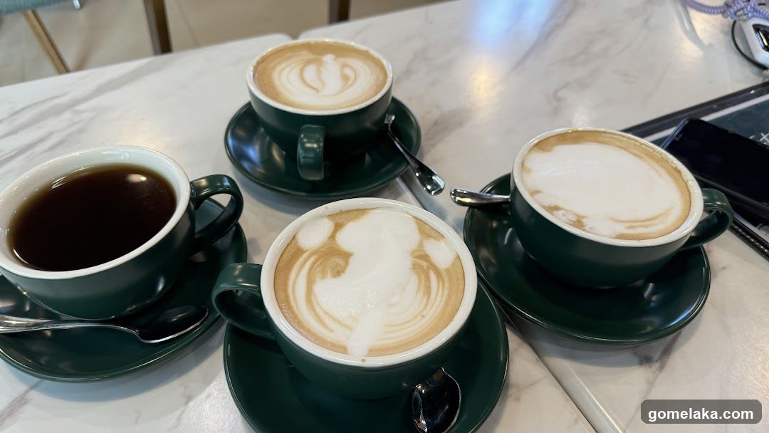 Coffee cups on marble table