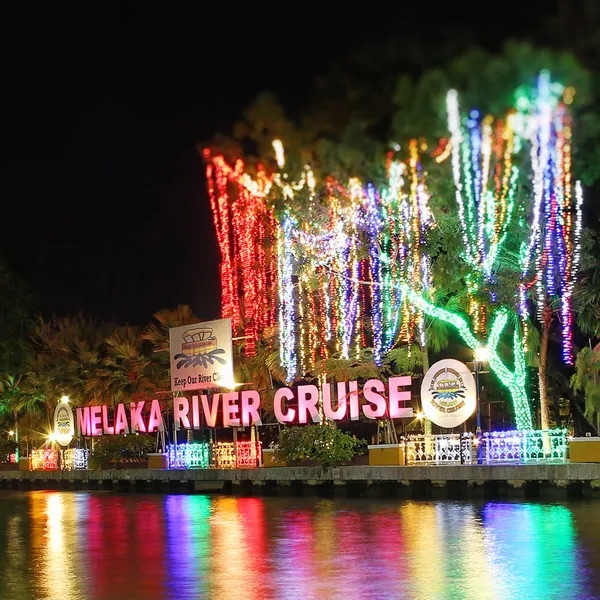 MELAKA RIVER CRUISE jetty lights at night on Sungai Melaka