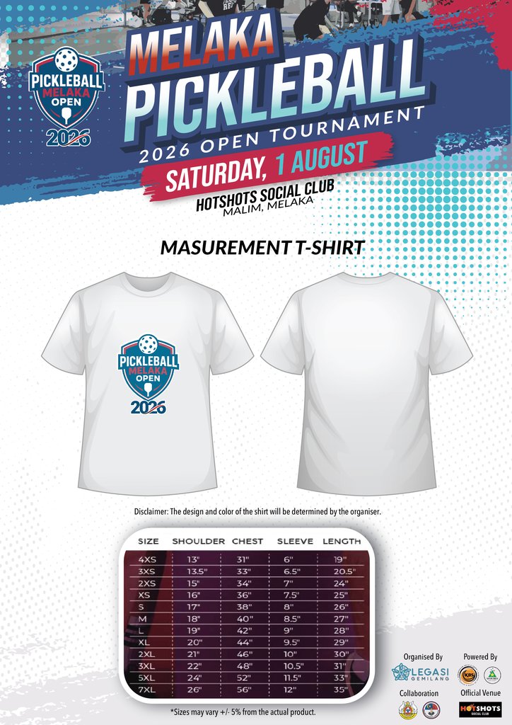 Door gifts for Pickleball Melaka Open 2026 players including woven bag, tournament t-shirt and mineral water