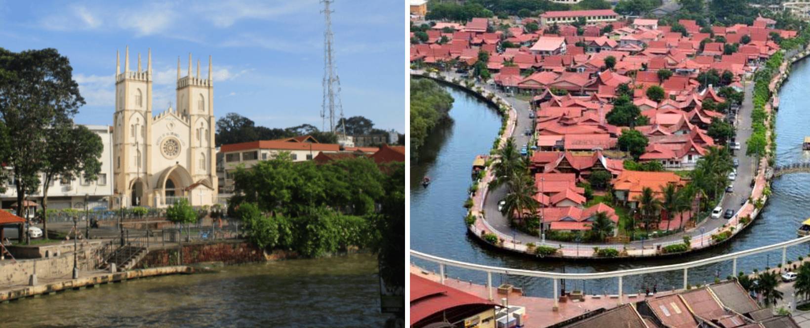 St Francis Xavier Church and Kampung Morten from Melaka River Cruise
